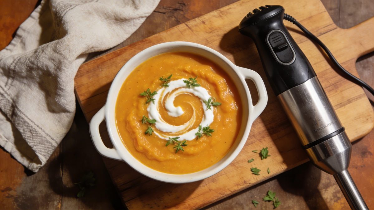 Soupe velout&eacute;e r&eacute;alis&eacute;e avec le mixeur